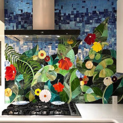 floral glass mosaic kitchen backsplash