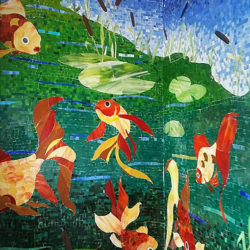 koi fish mosaic with lilly pads