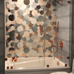 rose gold glass mosaic circles bath shower wall home by allison eden studios