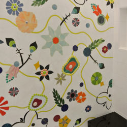 glass mosaic custom floral surrealistic flowers tile in bathroom shower by allison eden studios