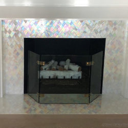 glass mosaic tile fireplace iridescent white by allison eden studios
