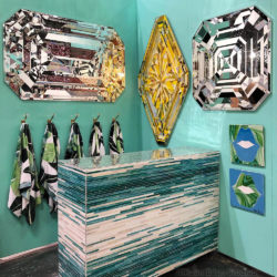 NY Now Javits Center Diamonds mirror glass mosaic tile gradation lips art palm leaf towels bar gradation