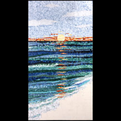 glass mosaic sunset over ocean waves