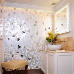 stained glass and mirror mosaic tile roses for bridal suite bathroom interior design