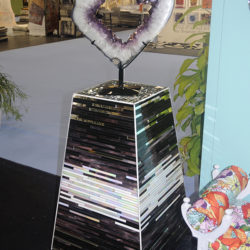 amethyst stone rock crystal with matching glass mosaic art pedestal