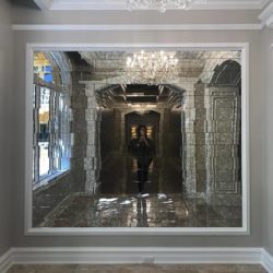 antique mirror 6" X 12" brick running bond installed in spa by allison eden studios