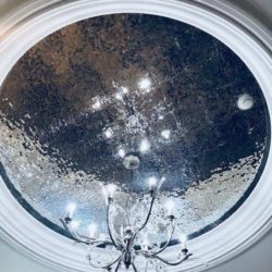 mirror mosaic disco ball ceiling chandelier hotel design by allison eden studios
