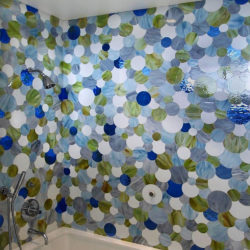 overlapping circles glass mosaic tiles for bathroom shower designed by allison eden studios